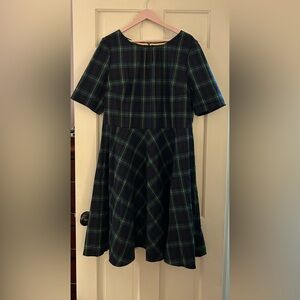 British Boden Tartan Plaid Tweed Moon Wool Dress Navy Green UK 20 L US 16 L EUC